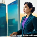 Home 21 전략적 자산 배분에서의 팩터 투자 - ) A modern Vietnamese chief investment officer (female, ~40s) in a tailored navy suit with an unders...