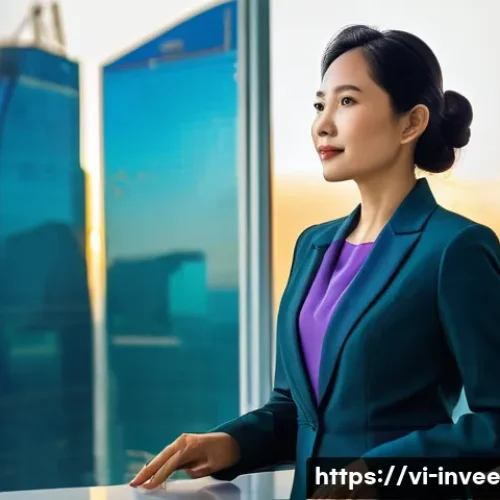 Home 33 전략적 자산 배분에서의 팩터 투자 - ) A modern Vietnamese chief investment officer (female, ~40s) in a tailored navy suit with an unders...
