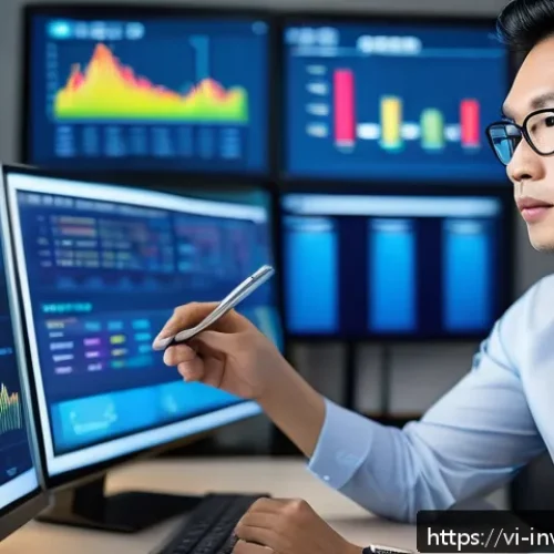 Home 30 팩터 투자 성과의 계량적 분석 방법 - A sophisticated Vietnamese investor analyzing quantitative financial factors on multiple digital scr...