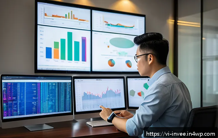 팩터 투자와 ETF 조합 전략 - A professional Vietnamese investor analyzing stock market data on multiple computer screens in a mod...