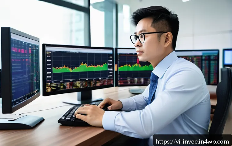 팩터 투자에서의 가치 평가 방법 - A professional Vietnamese investor analyzing stock market data on multiple computer screens in a mod...