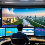 Home 23 팩터 투자에서의 데이터 분석 기법 - A futuristic Vietnamese stock market trading floor bustling with diverse investors using advanced AI...